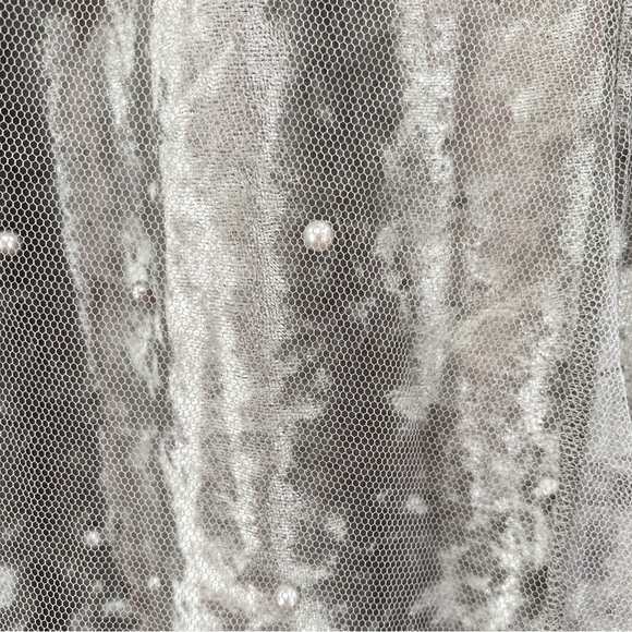 RAGA Anthropologie Skirt Velvet Tulle Overlay Pearl Detail Midi Gray Size 1X NWT - Picture 2 of 7